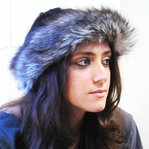 Genuine Fox Fur Headband Frosted Black/White NEW